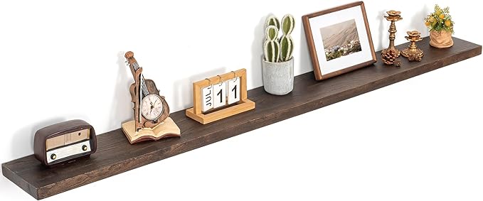Floating Shelves for Wall Decor, 8 Inch Deep Rustic Solid Elm Wood Floating