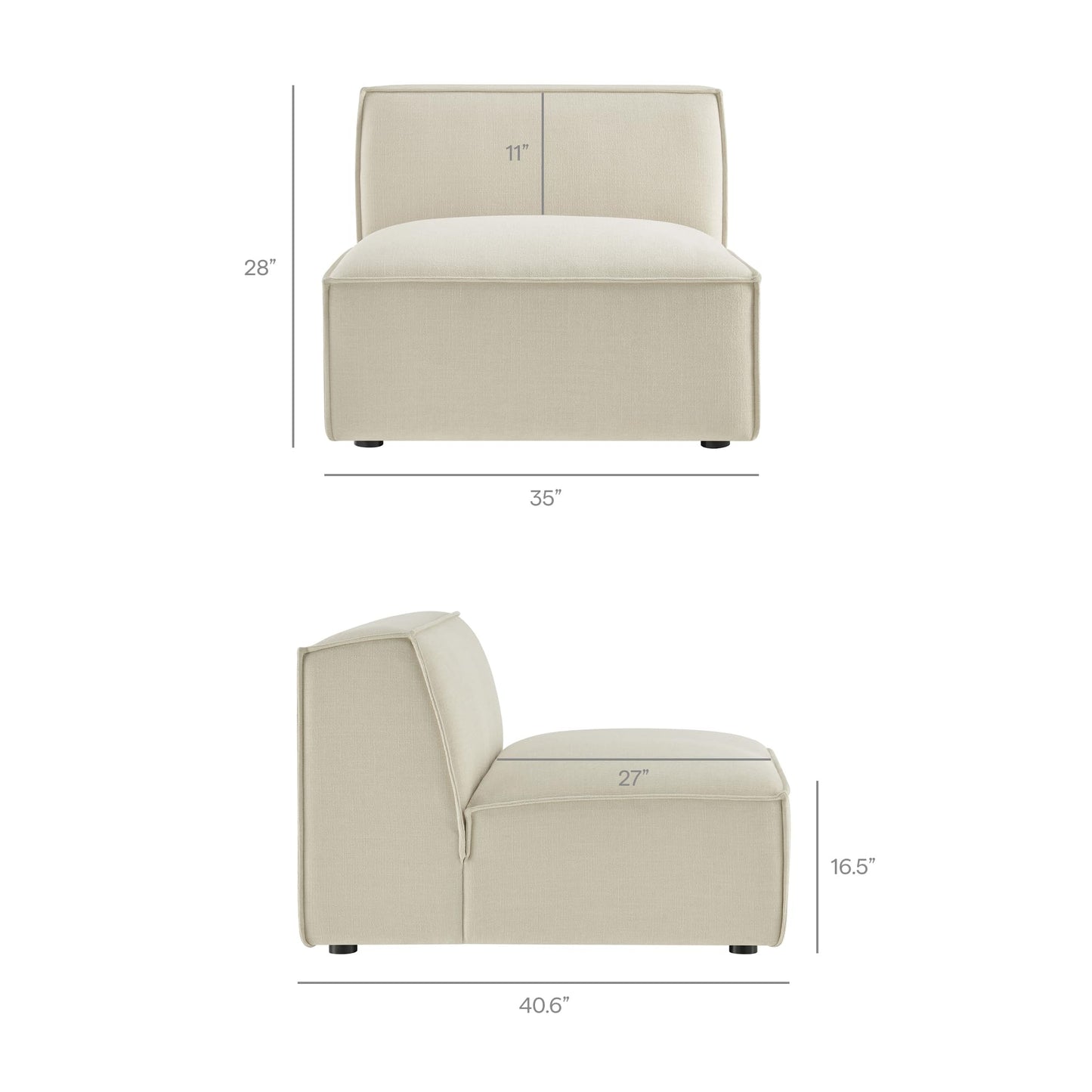 Modway Restore Performance Fabric Upholstered 4-Piece Modular Sofa Set with Ottoman in Ecru - Low Profile Sectional Sofa with Coil Seat Support and French Piping