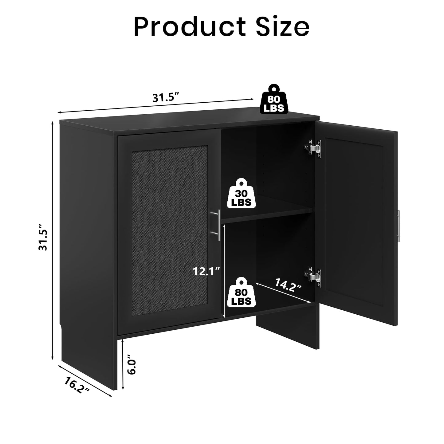 DHZ Buffet Cabinet with Storage, Farmhouse Sideboard with Black Rattan Doors & Adjustable Shelf, 31.5" Narrow Coffee Bar Cabinet, Kitchen Storage Credenza, Entryway Accent Liquor Cabinet