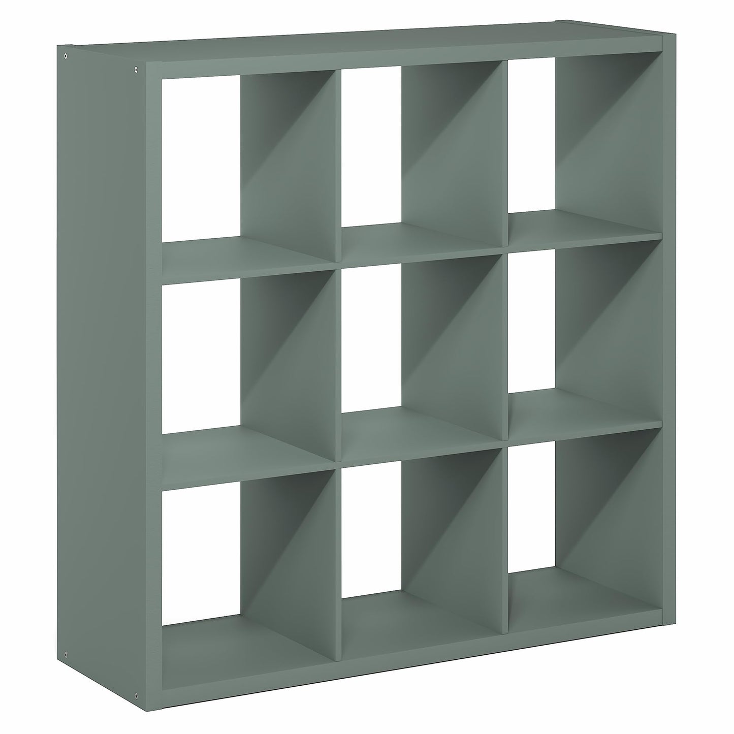 Furinno Cubicle Book Shelf, 9-Cube Bookshelf, Extra Thick Frame Reversible Bookcase with Open Back, 14.6" x 44" x 44", for Living Room, Bedroom, Home Office, Sage Green