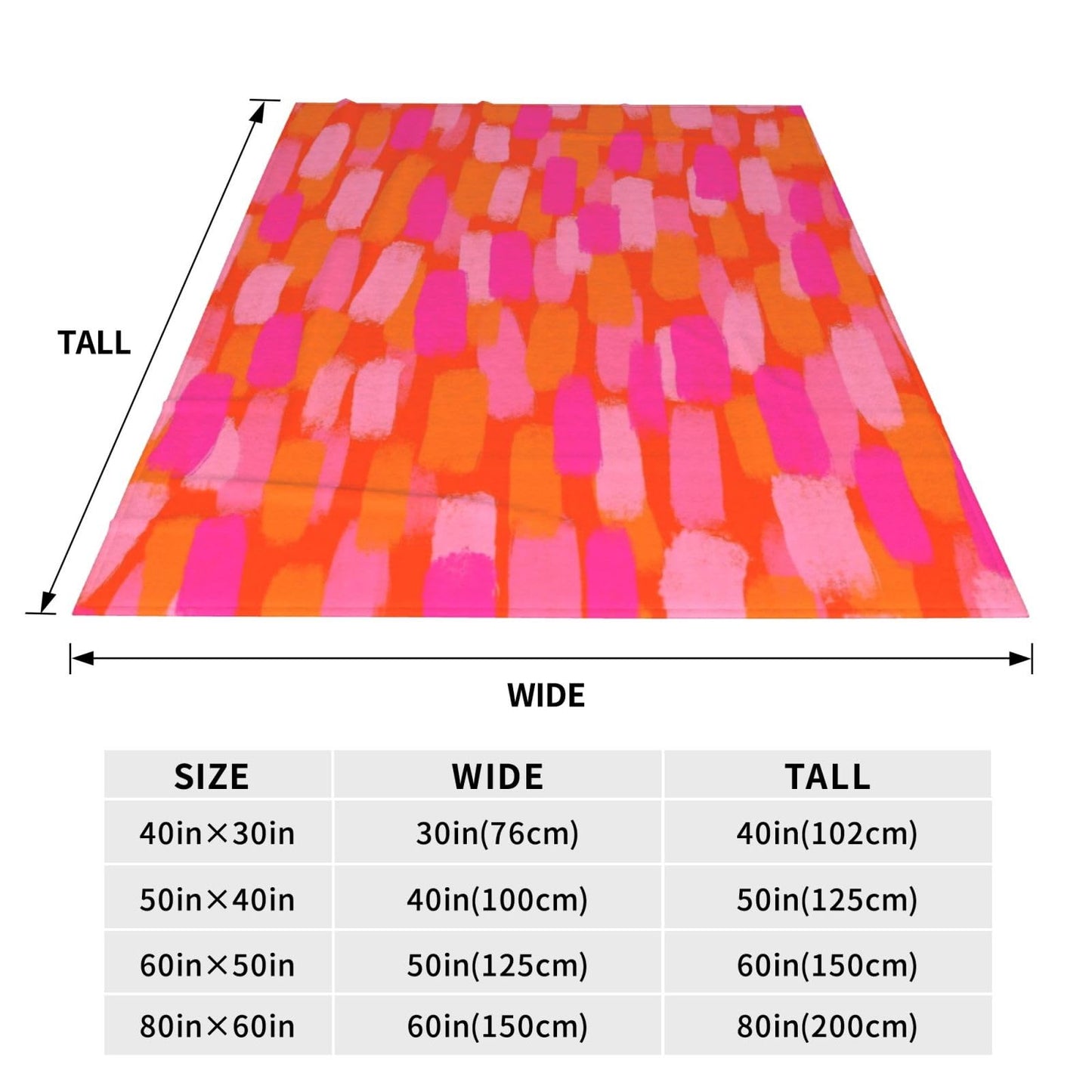 Retro Abstract Pink and Orange Paint Brush Throw Blanket 50"X40" Lightweight Flannel Throws Blankets for Couch Sofa Living Room Bedroom Home Decor,Soft Cozy Fluffy Fuzzy Plush Blanket for All Season