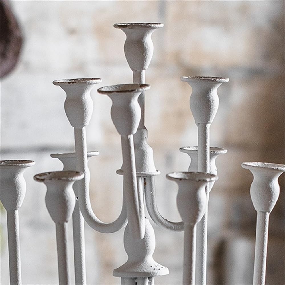 cfycfy987 Candelabra Retro Old Iron Candlestick Ornaments Flower Shop Wedding Western Restaurant Christmas Decoration Props Candle Sticks Holder(White)
