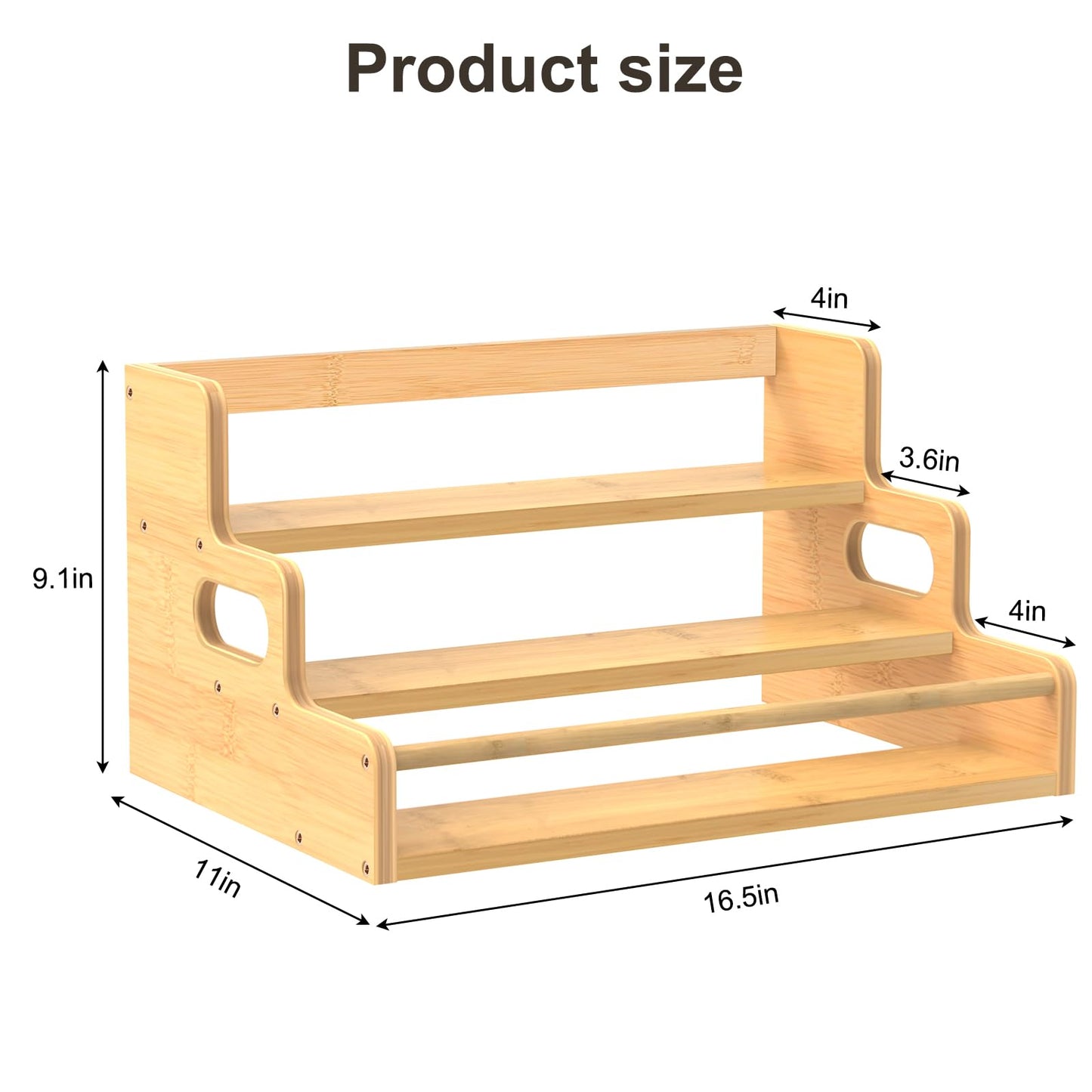 Aiowhy Bamboo Liquor Bottle Display Shelf, 3 Step Countertop Wine Rack, Bar Bottle Stand with Handles & Guardrail, Retro Mini Display Rack for Syrup, Wine, Dressing, Home Kitchen Cafe, Natural