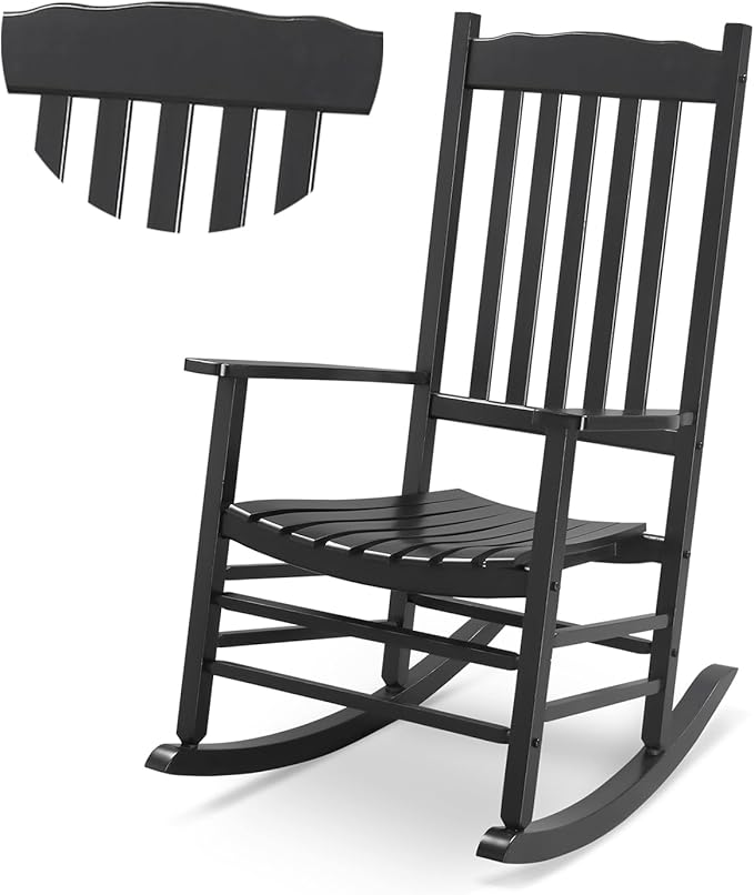 Outvita Outdoor Rocking Chair, Solid Wood High Back Rocker, All Weather Lounge