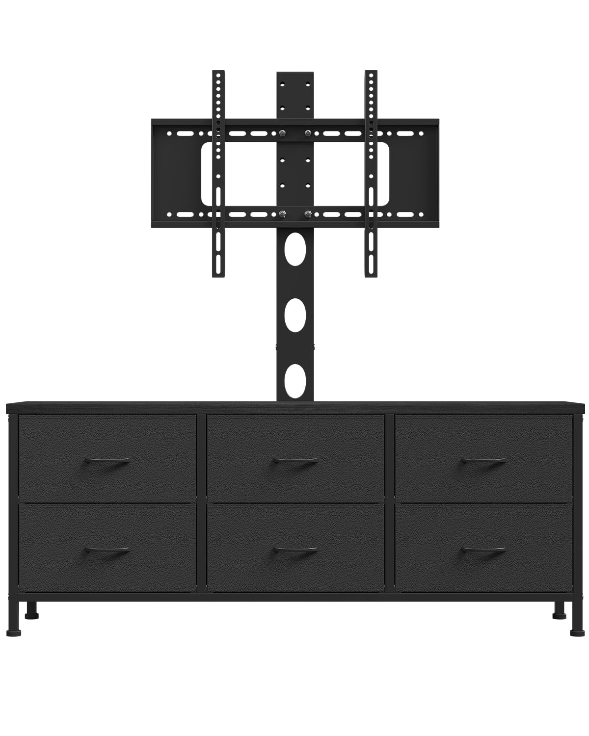 DrawXynth TV Stand with Mount, Fabric Dresser with 6 Drawers for 32/45/55/60/65/75 inch TVs, Black Dresser Entertainment Center, Modern Media TV Console Table