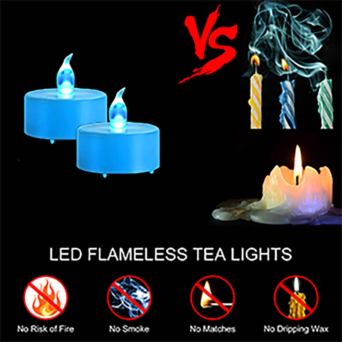 LED Tea Lights Candles- 24PACK Blue Flameless Candles Realistic and Bright Flickering Long Lasting 200Hours for Holiday Celebration,Party, Home Decoration,Battery Operated