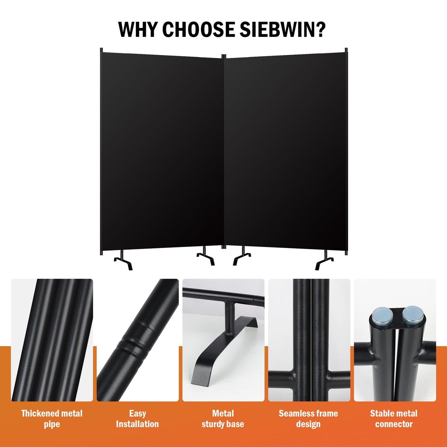 Room Divider Panel, Siebwin 2 Panel Folding Privacy Screens with Wider Feet, 8 Ft Portable Room Partition for Room Separator, Room Divider Screen Partition Room Dividers Freestanding
