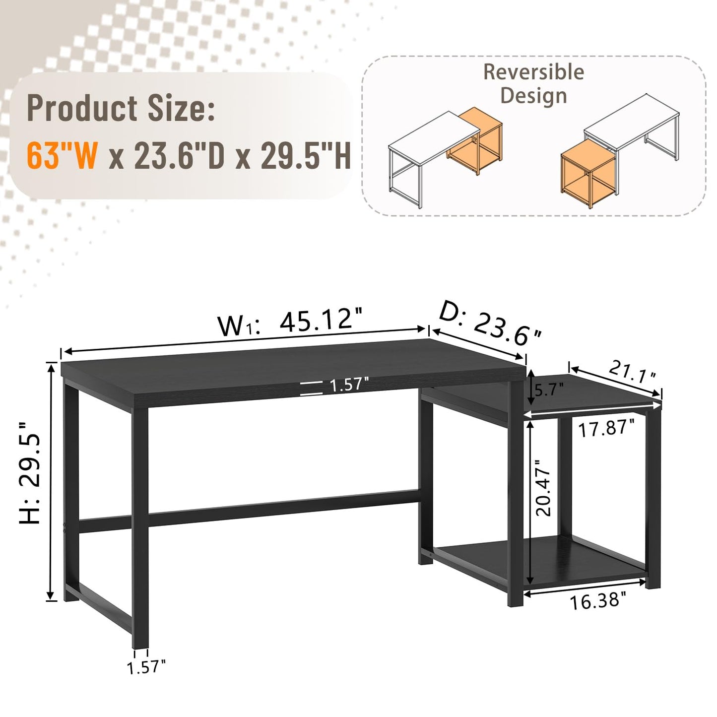 FOLUBAN Large Home Office Desk, Black Computer Desk with Storage Shelves, Modern Wood Writing Study Gaming Table for Bedroom Living Room, 63 Inch