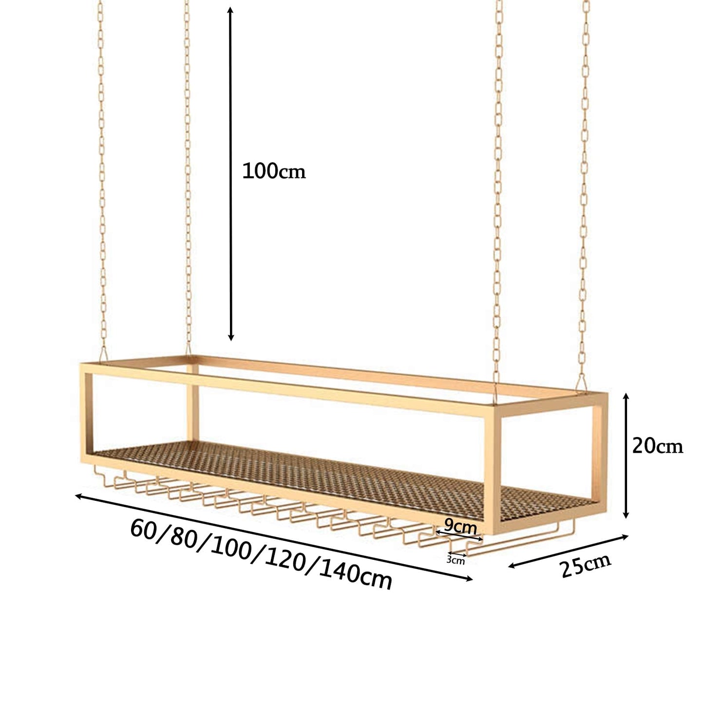 GFRWKCEX Hanging Wine Rack, Metal Ceiling Mounted Suspended Wine Glass Holder, Wall Wine Stand for Wine Bottles for Restaurant Cafe Kitchen, Floating Wine Storage Shelf(80x25x20cm)