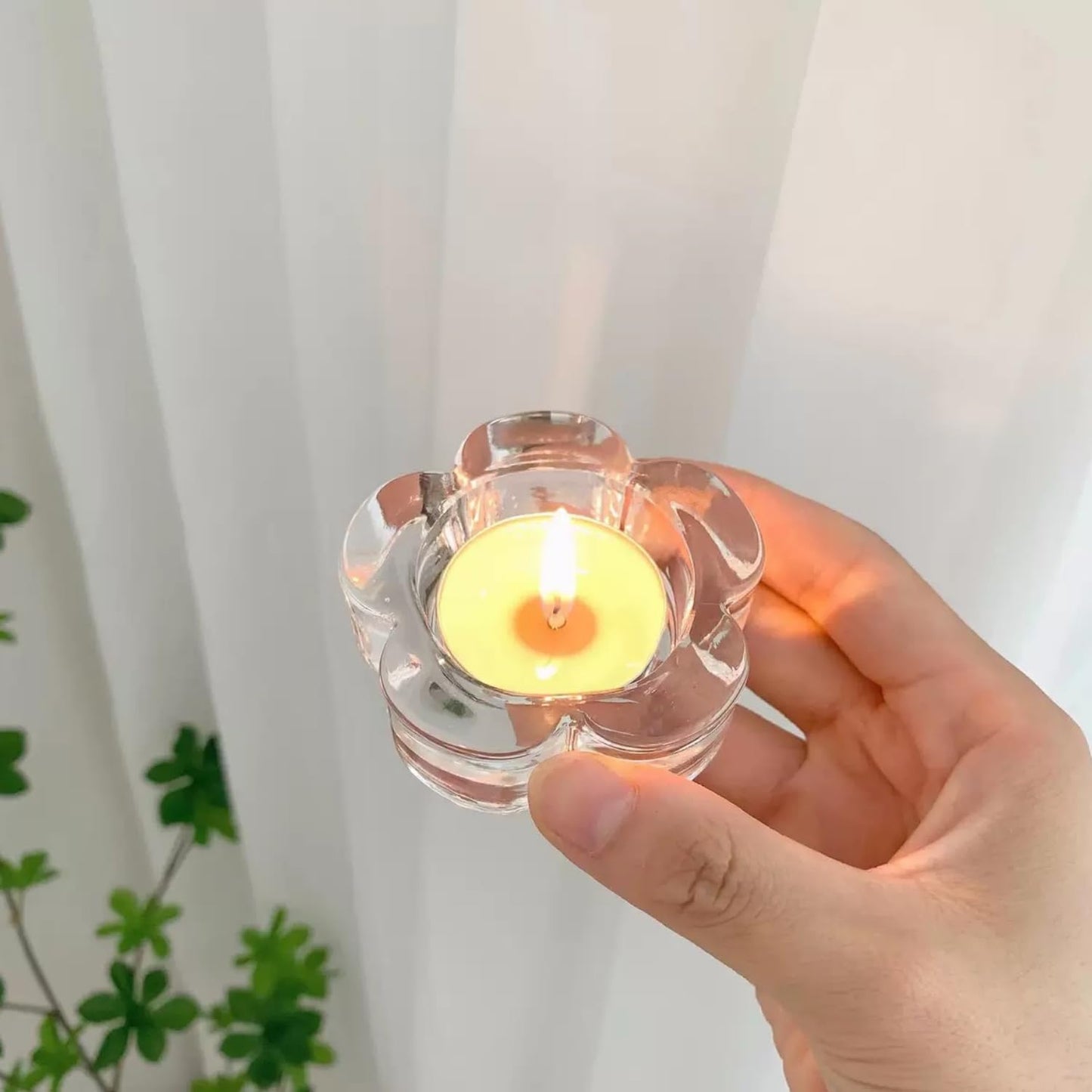4-Pack Thick Glass Tea Light Candle Holders - Iridescent Rainbow Floral Embossed Design, Transparent Wedding/Party Decor & Home Decoration Candle Cups,Glass Tea lamp Candle Holder