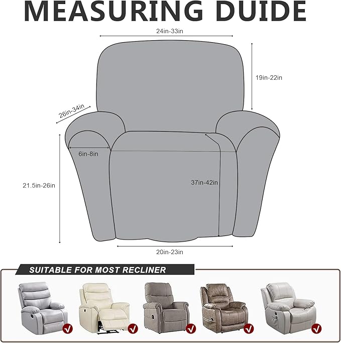 ANARACHON Recliner Chair Covers Leather Like, 4 Pieces Recliner Cover