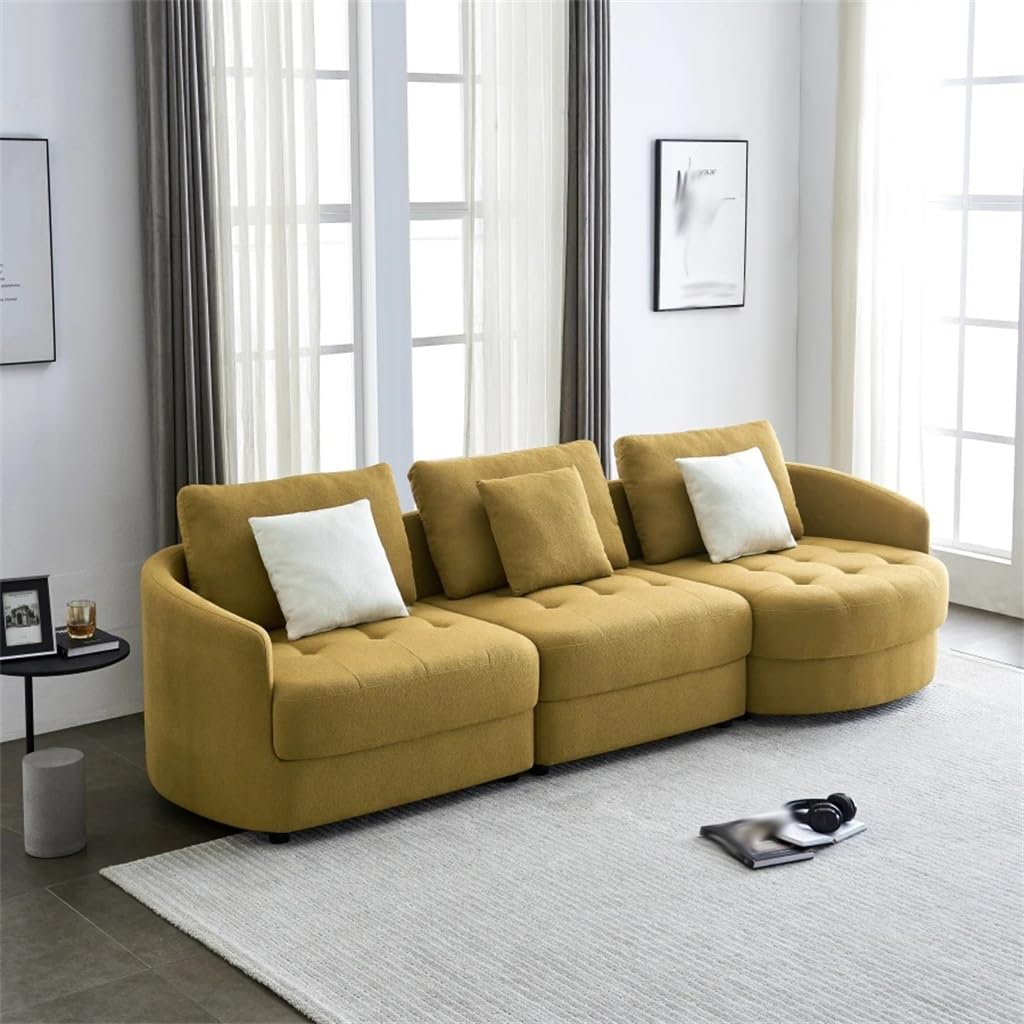 DUYHBAWRS 113" Fabric Sofa,Mid Century L-Shape Couch with Support Pillow for Living Room,Apartment & Office,Dark Yellow(Left)
