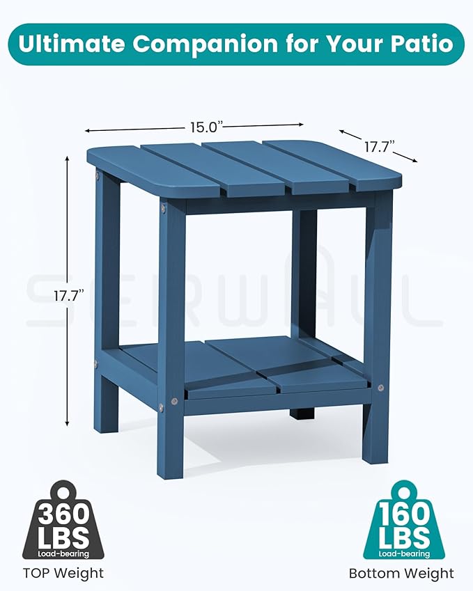 SERWALL Adirondack Table Set of 4, Outdoor Side Table- Blue