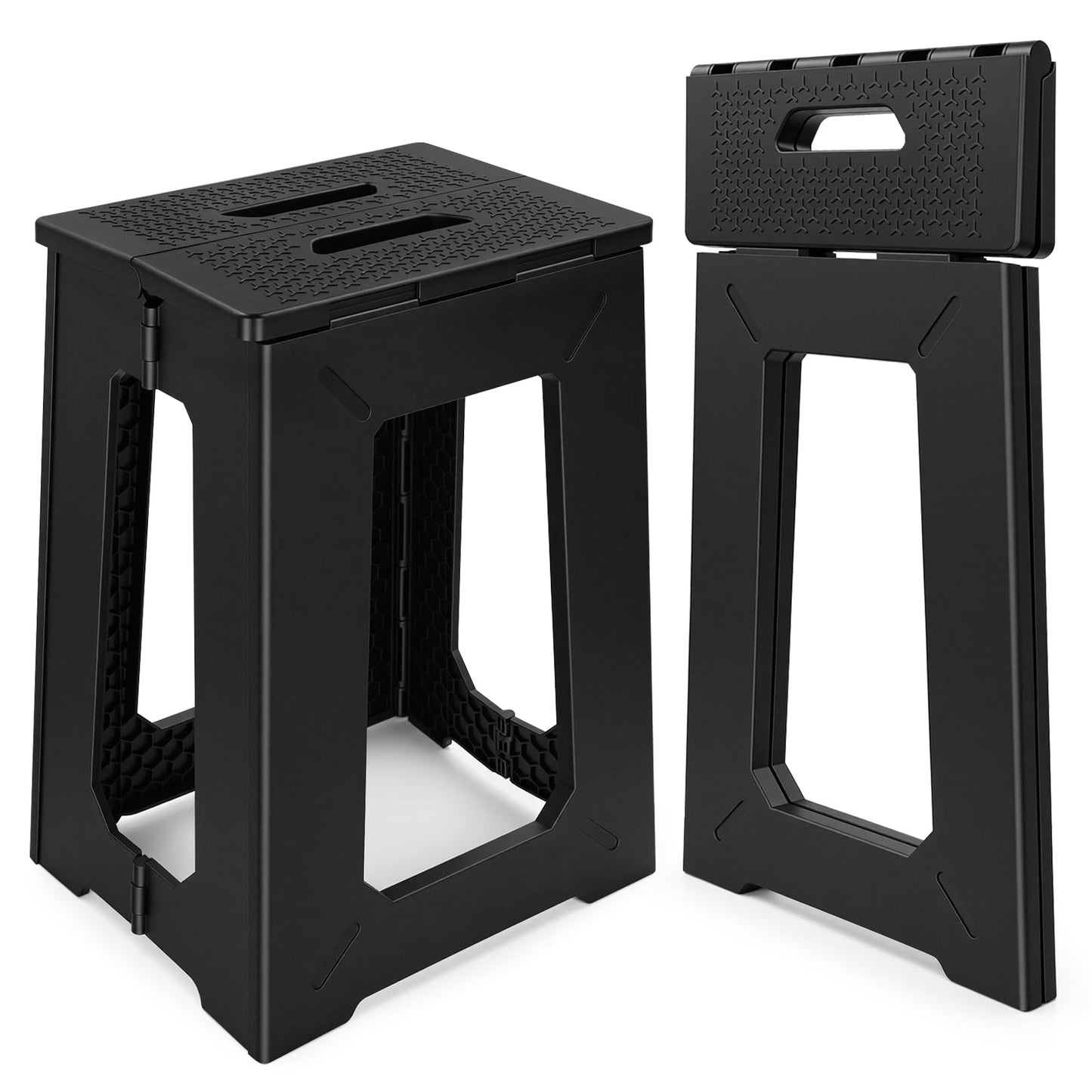 neotidy Foldable Stool Chair, 17.7” Tall Folding Seat for Adults up to 400 lb, Heavy-Duty Plastic Foldable Stool for Sitting, Portable Compact Folding Chair for Home Outdoor Camping, Black
