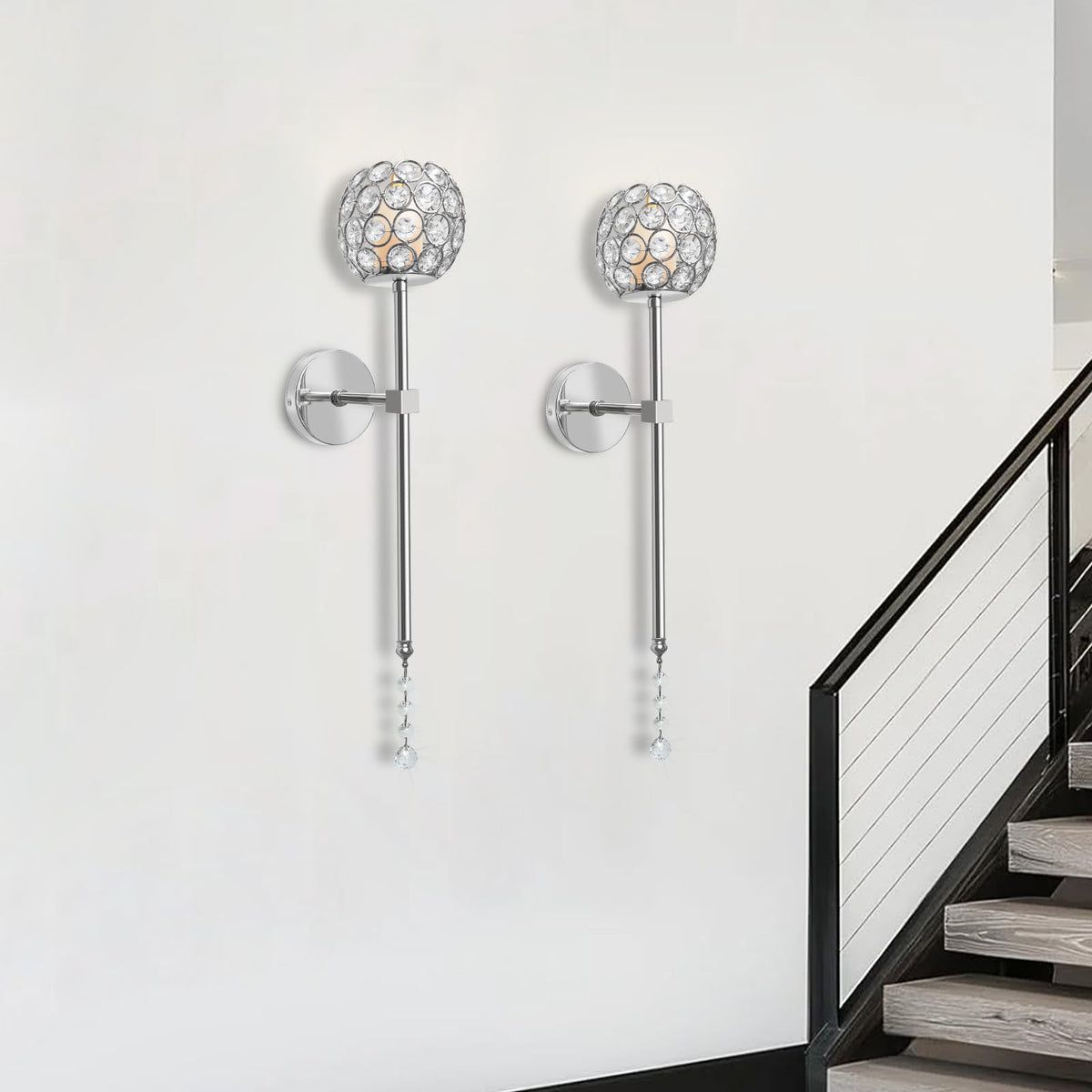 Crystal Candle Sconces for Wall Decorative Long Candle Holder Sconce Wall Art Home Decor for Bedroom Living Dining Room, Set of 2-Silver
