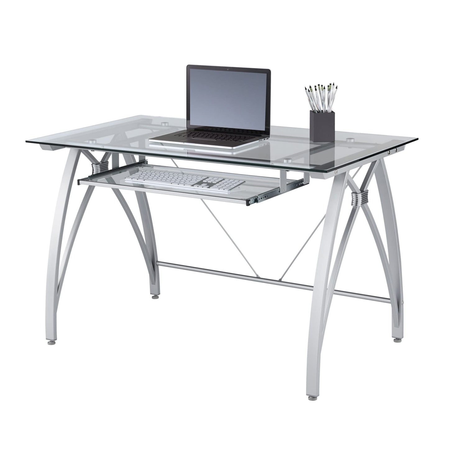 Realspace® Vista 48" W Glass Computer Desk, Silver