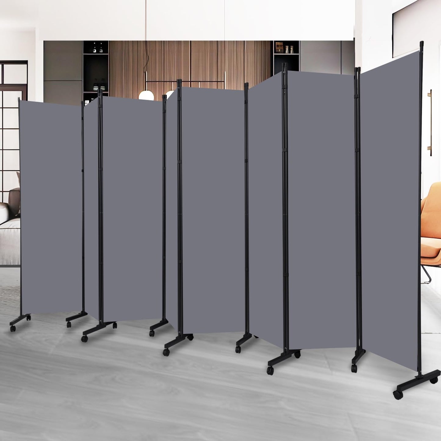 Room Divider Folding Privacy Screens with Lockable Wheels, 176'' Fabric Partition Room Dividers Freestanding Room Divider Panel for Room Separation, Wall Divider for Home Office Bedroom Studio Decor