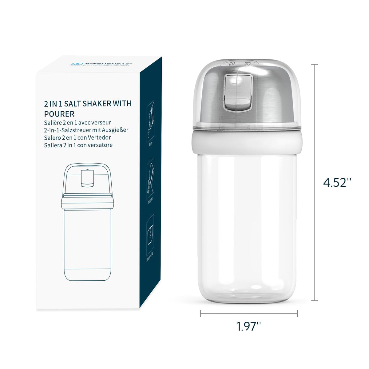 KITCHENDAO Large Acacia Salt Cellar Box and 2 in 1 Glass Salt Shaker with Side Pour Spout
