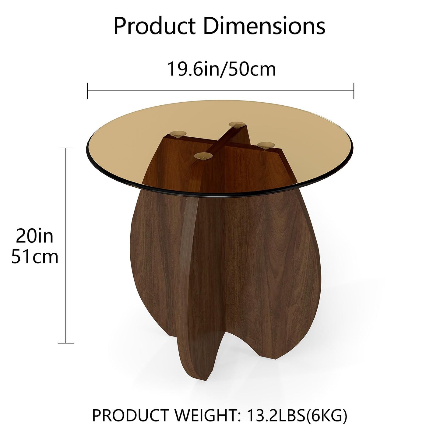 Permory MDF Frame Side Table with Brown Tempered Glass Top, Mortise and Tenon Joint Design, No Screw Easy Assembly, Sturdy End Table for Living Room, Bedroom (Shell-Brown)