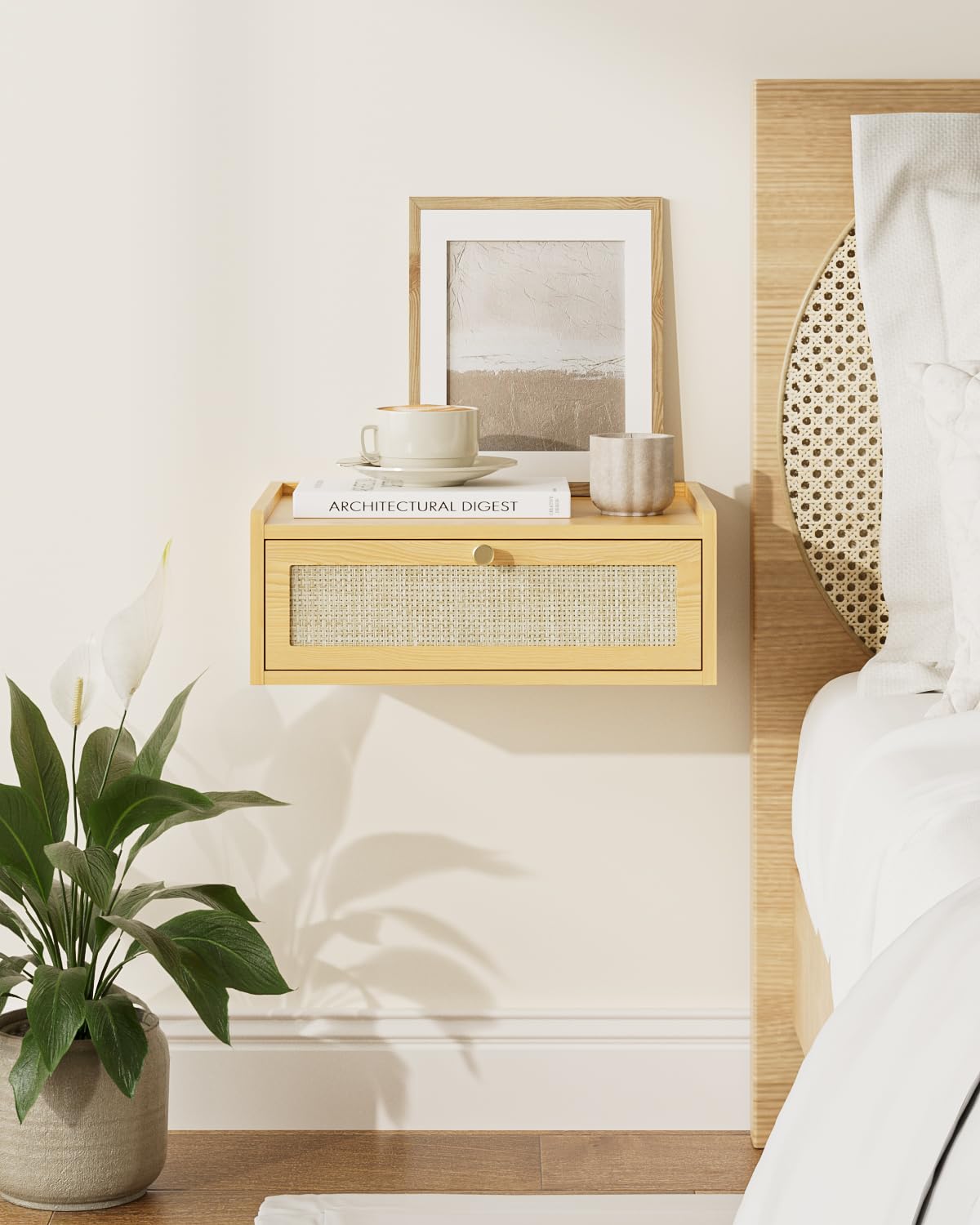 AEPOALUA Floating Nightstand,Wall Mounted Night Stand with Drawer,Small Floating Shelves,Floating Wood Bedside Table for Bedroom、Living Room、Bathroom