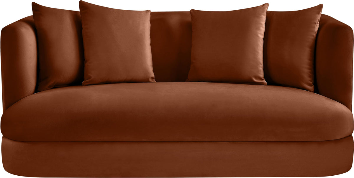 Meridian Furniture 699Cognac-L Alder Collection Modern | Contemporary Loveseat with Ultra Luxe Cognac 460 GSM Velvet, Solid Wood Frame, 66" W x 36" D x 30" H, Cognac