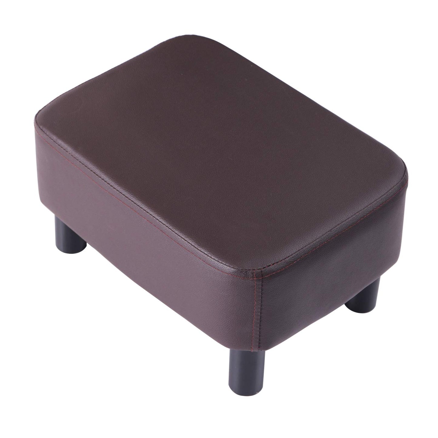 IBUYKE 16.54" Small Footstool, PU Faux Leather Step Stool, with Padded Seat Pine Wood Legs and Padded Rectangular Stool, for Bedroom, Brown RF-BD209