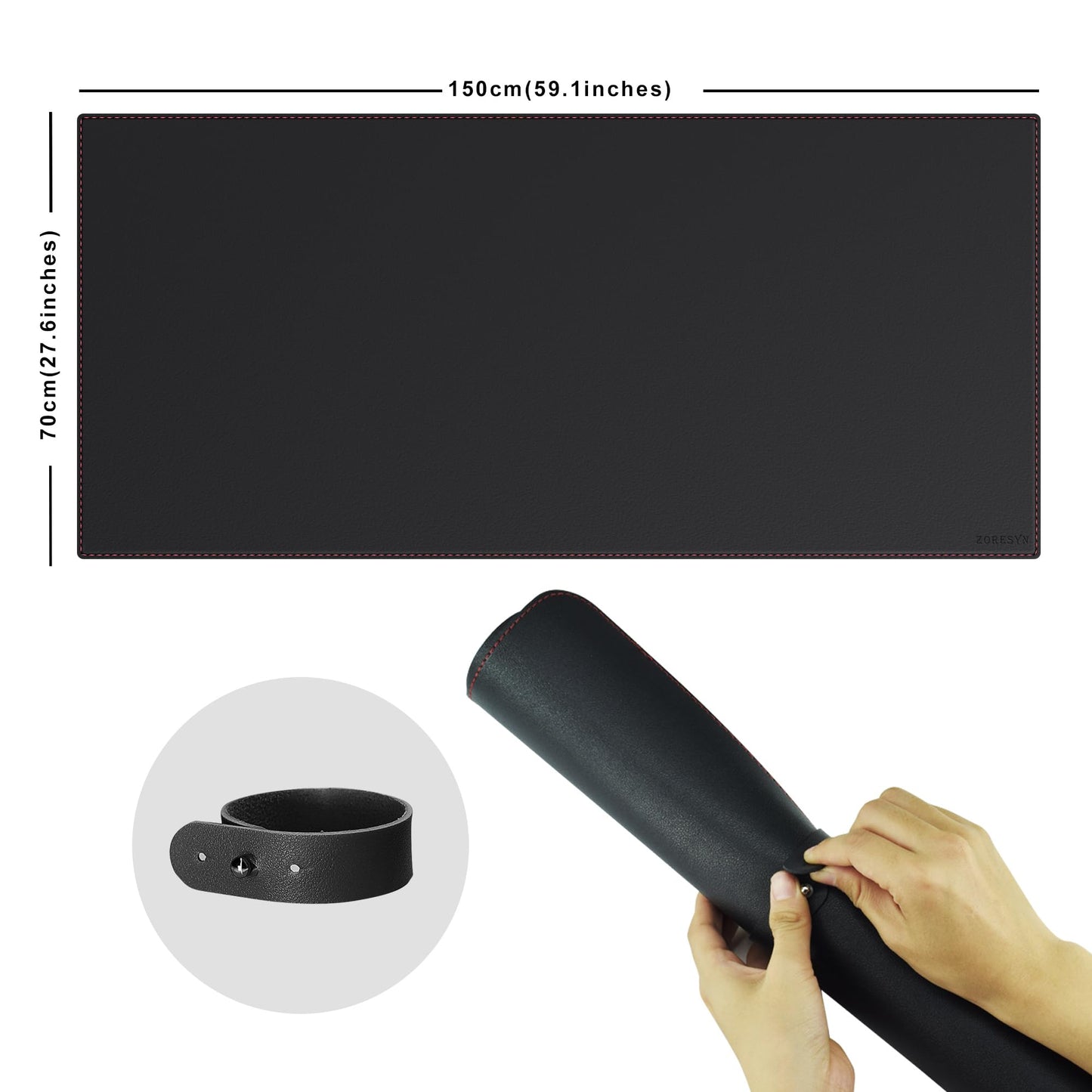 ZORESYN 59.1"x27.6" PU Leather Desk Pad Protector, Large Mouse Pad, Executive Computer Office Desk Mat, Non-Slip Desk Blotter, Waterproof Desk Writing Pad for Office and Home (Black)