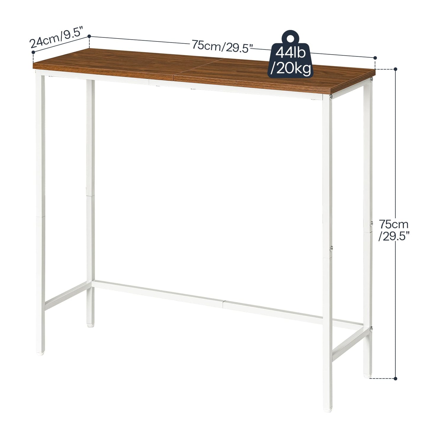 HOOBRO Narrow Console Table, 29.5" Small Entryway Table, Thin Sofa Table, Side Table, Display Table, for Hallway, Bedroom, Living Room, Foyer, White and Walnut WH75XG01
