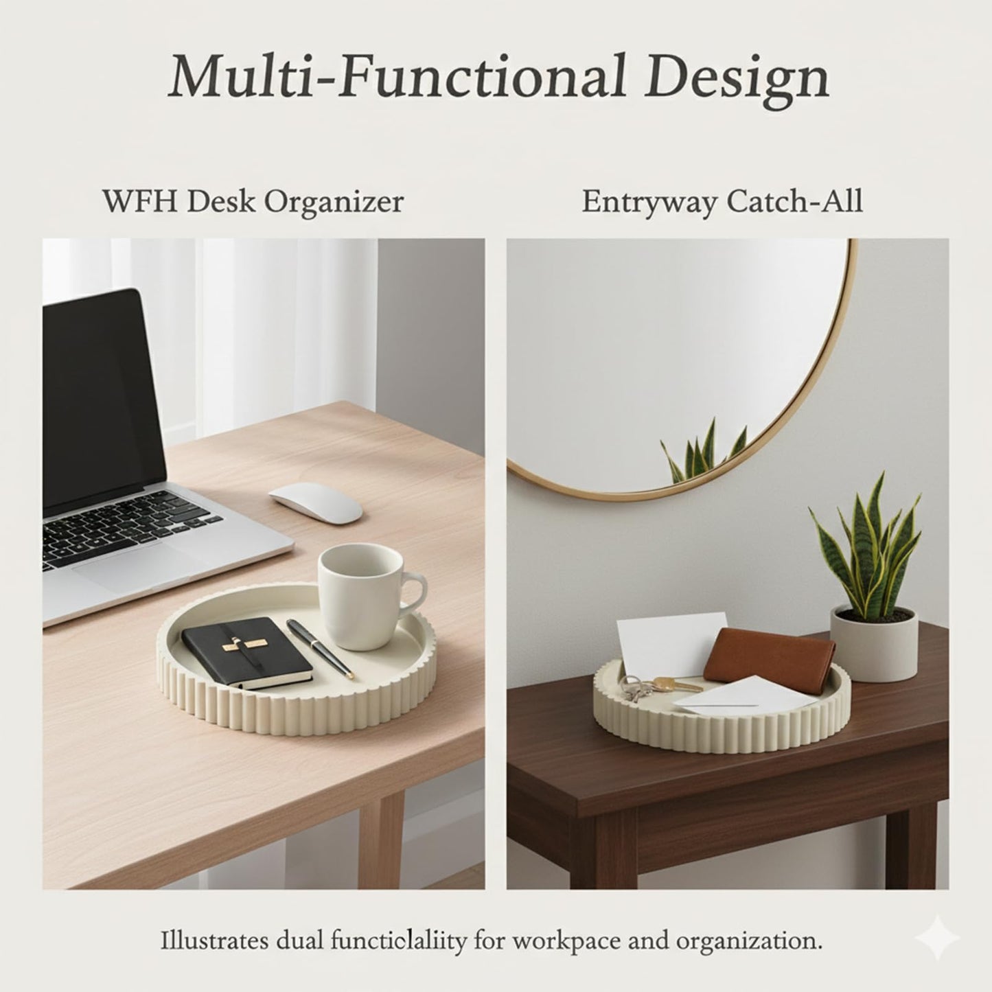 13" Round Concrete Tray for Coffee Table Decor,Modern Gray Centerpiece Decorative Home Table Serving Tray for Living Room,Office,or Dining Room - Durable and Stylish (Cream)