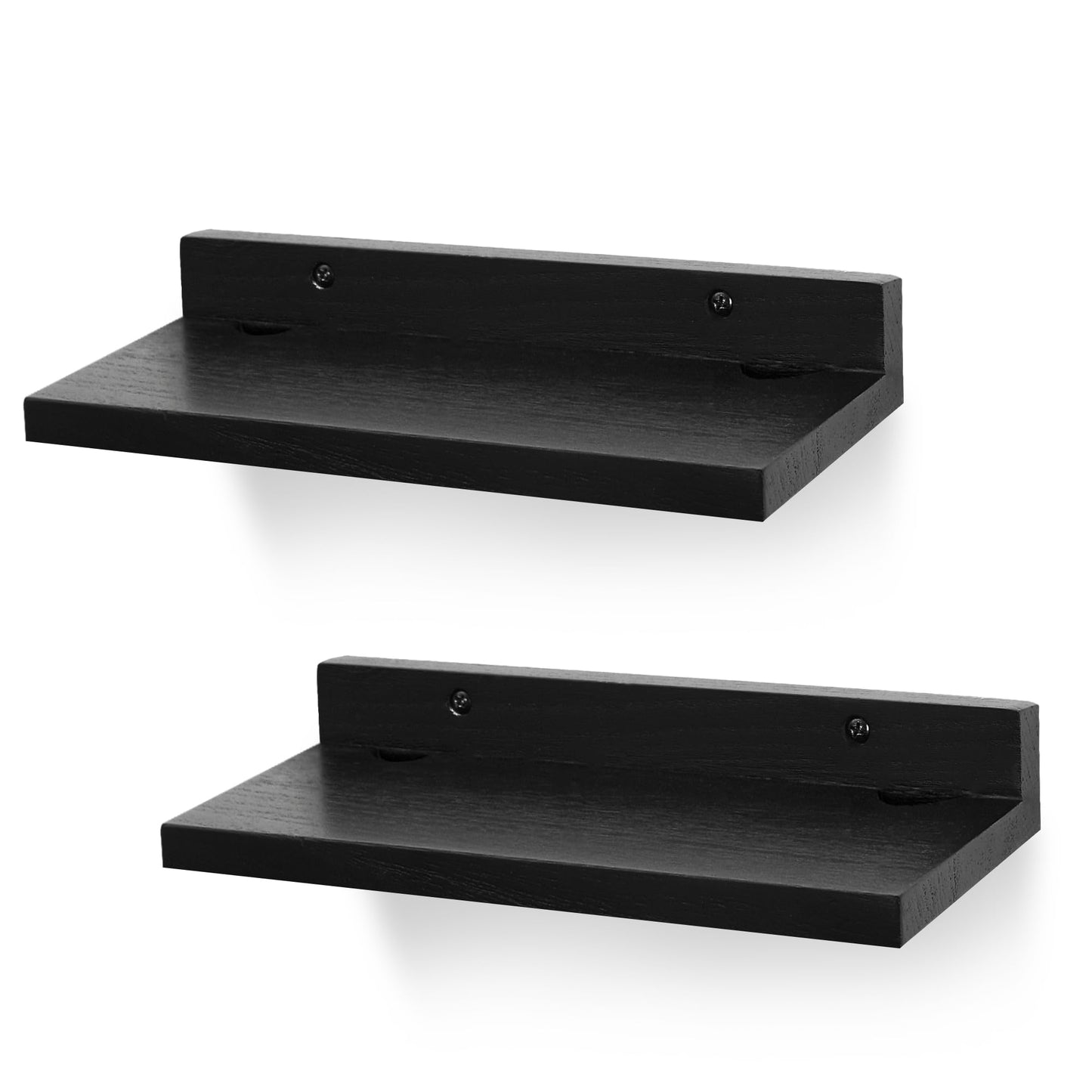 FURAOMEILI Small Floating Shelf for Wall,9X5 Inch Wall Mounted Shelf with Cord Hole,Small Display Shelves for Cameras, Webcam, Router,Smart Speaker,Action Figures-2 Pcs(Black