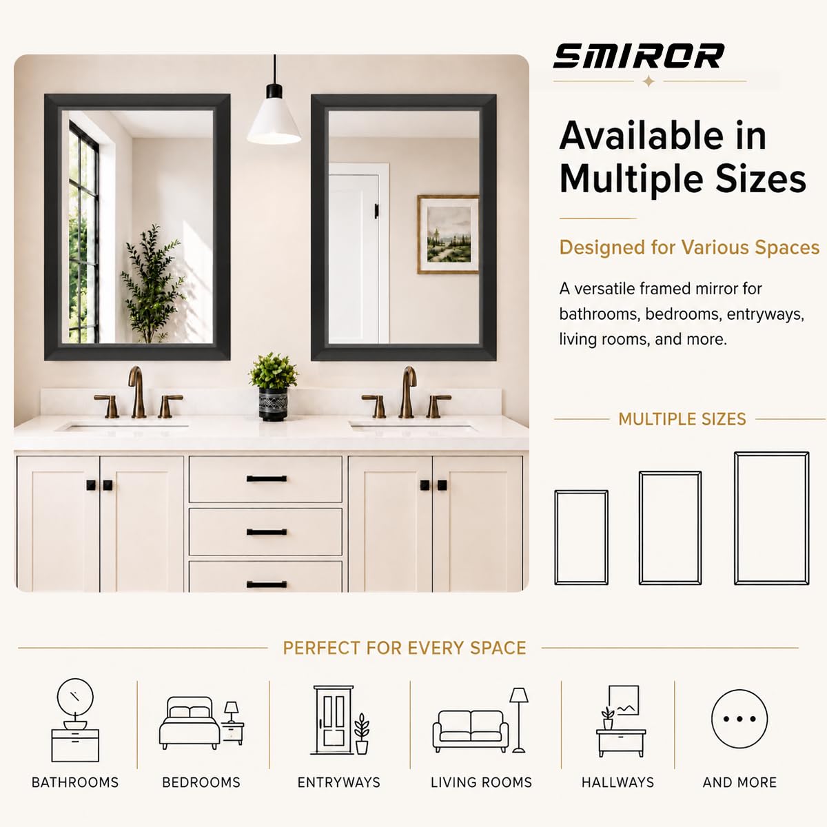 SMIROR Matte Black Bathroom Mirror for Over Sink 30x 30 inch, Metal Thick Frame Rectangle Vanity Mirror for Wall, Anti-Rust, Horizontally or Vertically Mounted