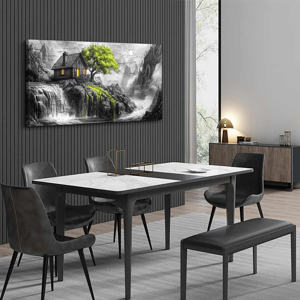 ERQINHUA Black And White Wall Painting Canvas Wall Art For Living Room Wall Decor For Bedroom Office Decoration Green Tree Landscape Pictures Artwork Modern Inspiration Posters Home Decor 20"X40"