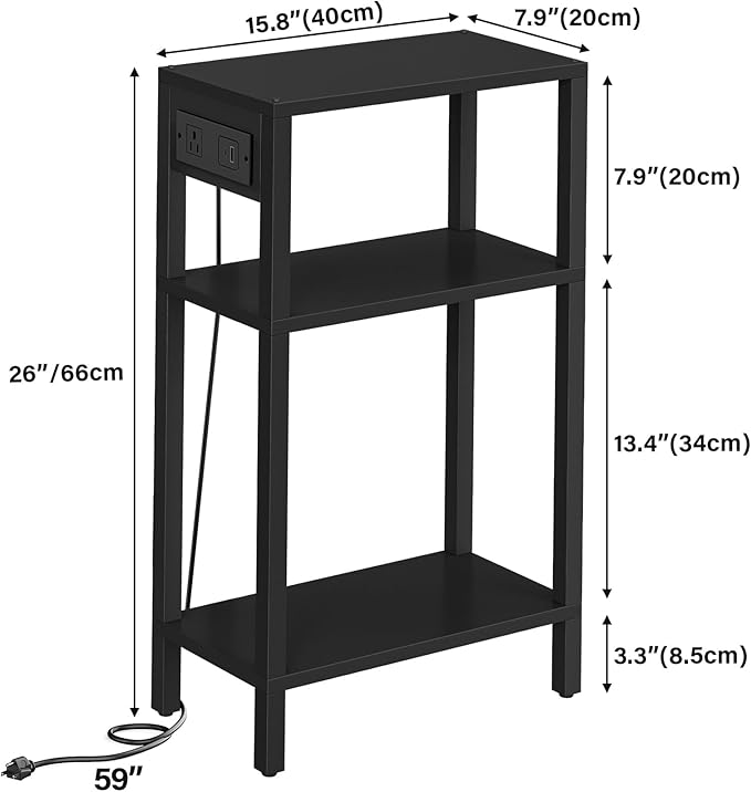 TUTOTAK Narrow Side Table with Charging Station, Small End Table with USB Ports