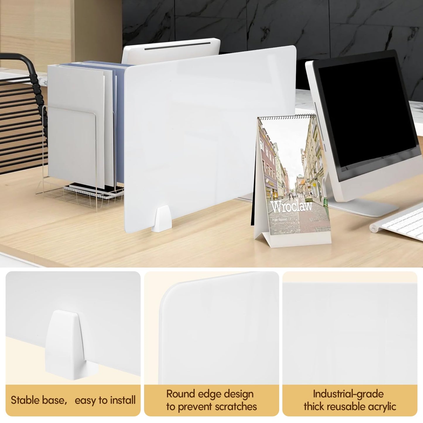 tonchean 4PCS Acrylic Desk Dividers - 23.6”L x15.8”W White, Office Privacy Partitions with Clamps, Plexiglass Protective Shields for Offices Schools Call Centers