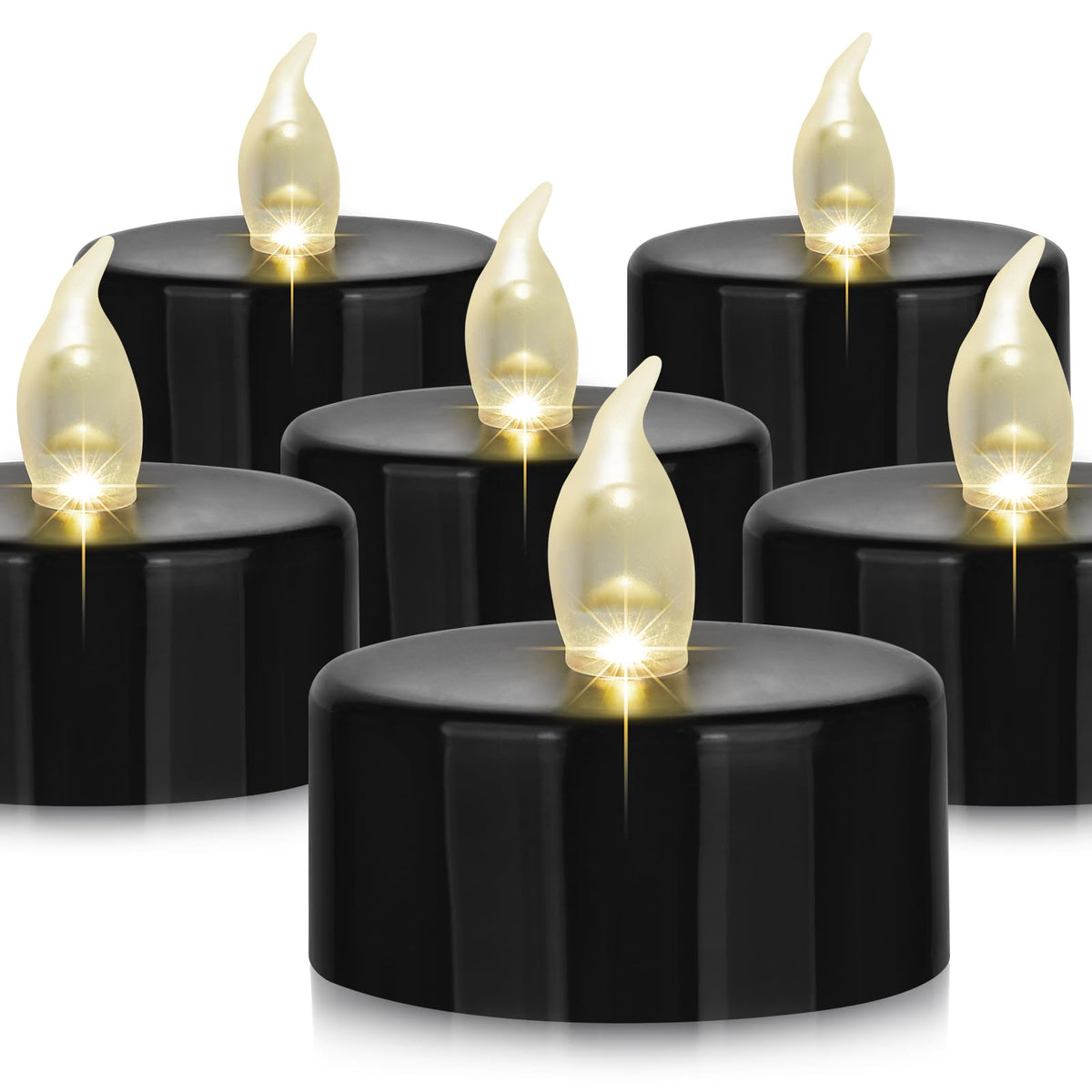 Hanzim Battery Operated LED Tea Lights: 12PACK Flameless Votive Candles Lamp Realistic and Bright Flickering Holiday Gift Long Lasting 200Hours for Seasonal & Festival Celebration Black