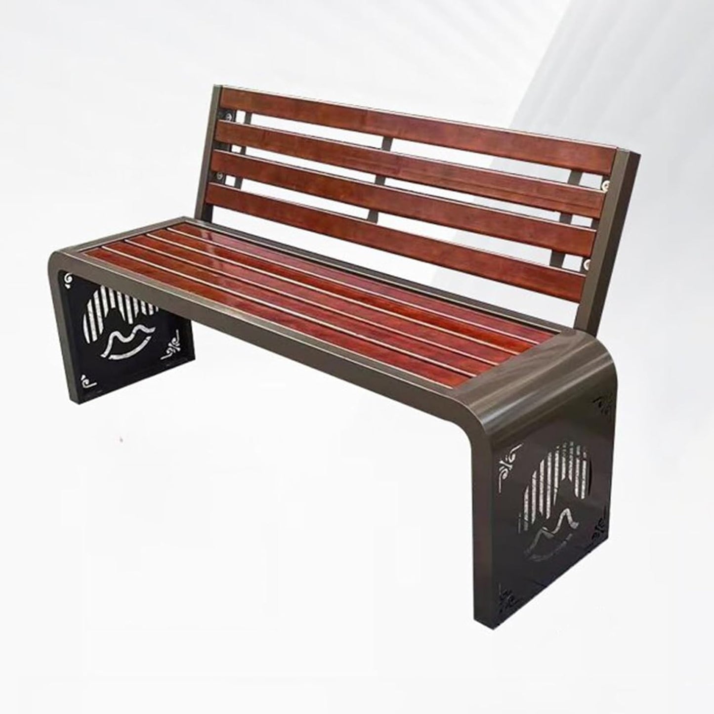 This Outdoor Patio Garden Bench, 150cm Steel Frame Slats with Backrest, Perfect for Parks, Lawns, Balconies, Porches, and Backyards - Durable and Stylish Seating