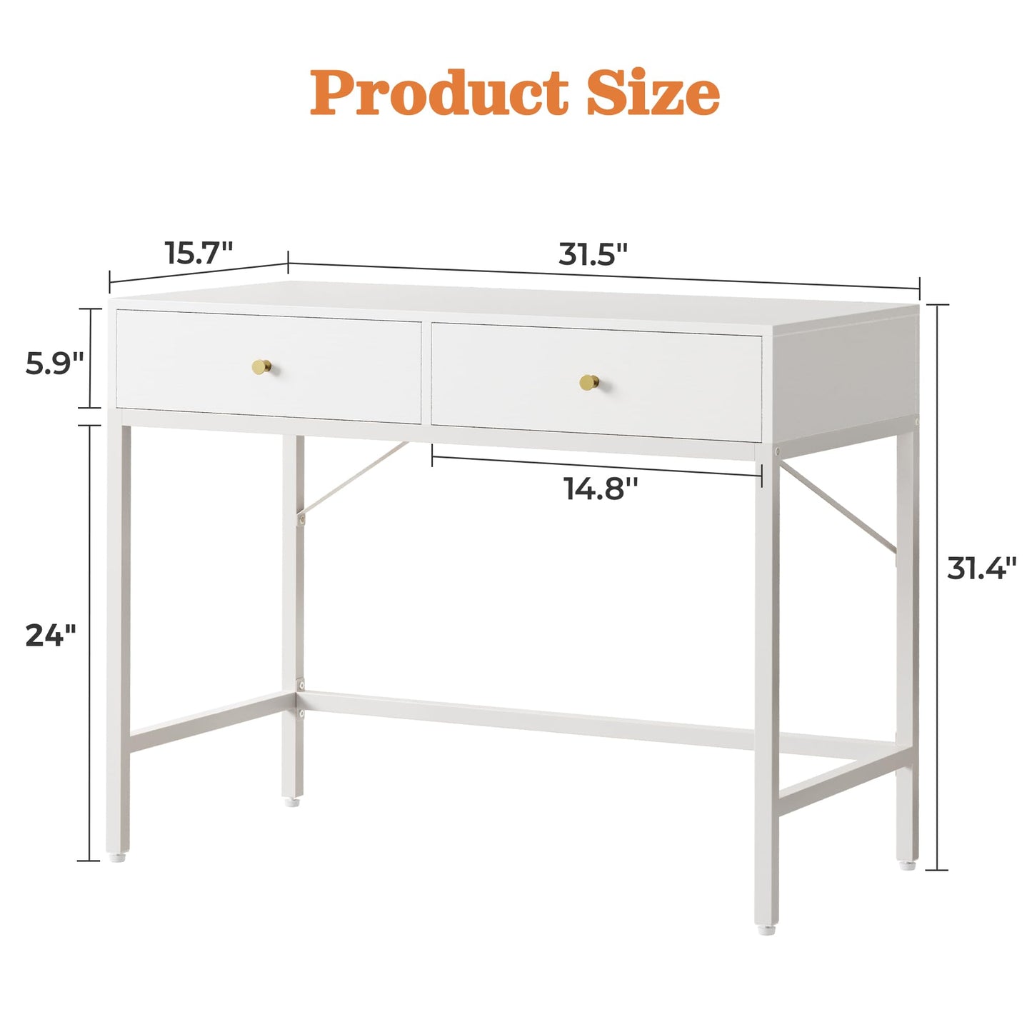 SUPERJARE Vanity Desk with Drawers, 31.5 inch Computer Desk, Modern Simple Home Office Desks, Makeup Dressing Table for Bedroom - White