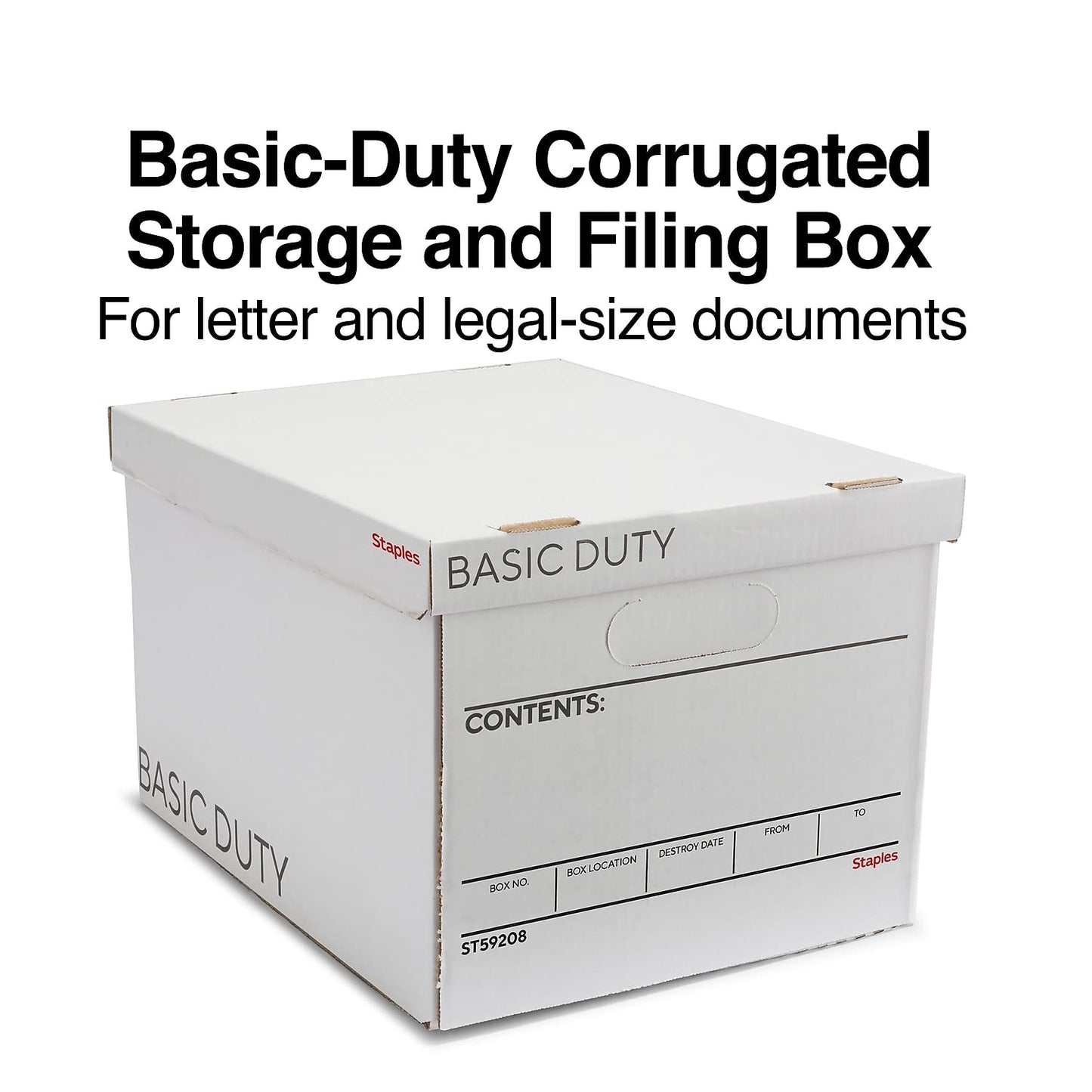 STAPLES Corrugated File Box Lift Off Lid, Letter/Legal Size, White/Black, 10/Pack
