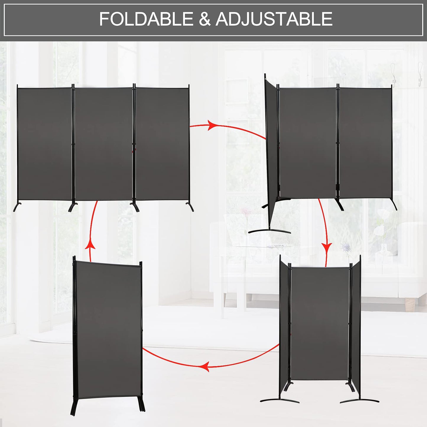 MAYOLIAH Partition Room Dividers 3 Panel Folding Privacy Screens 6 Ft Tall Portable Office Walls Dividers for Room Separator 102"x20"x71", Grey