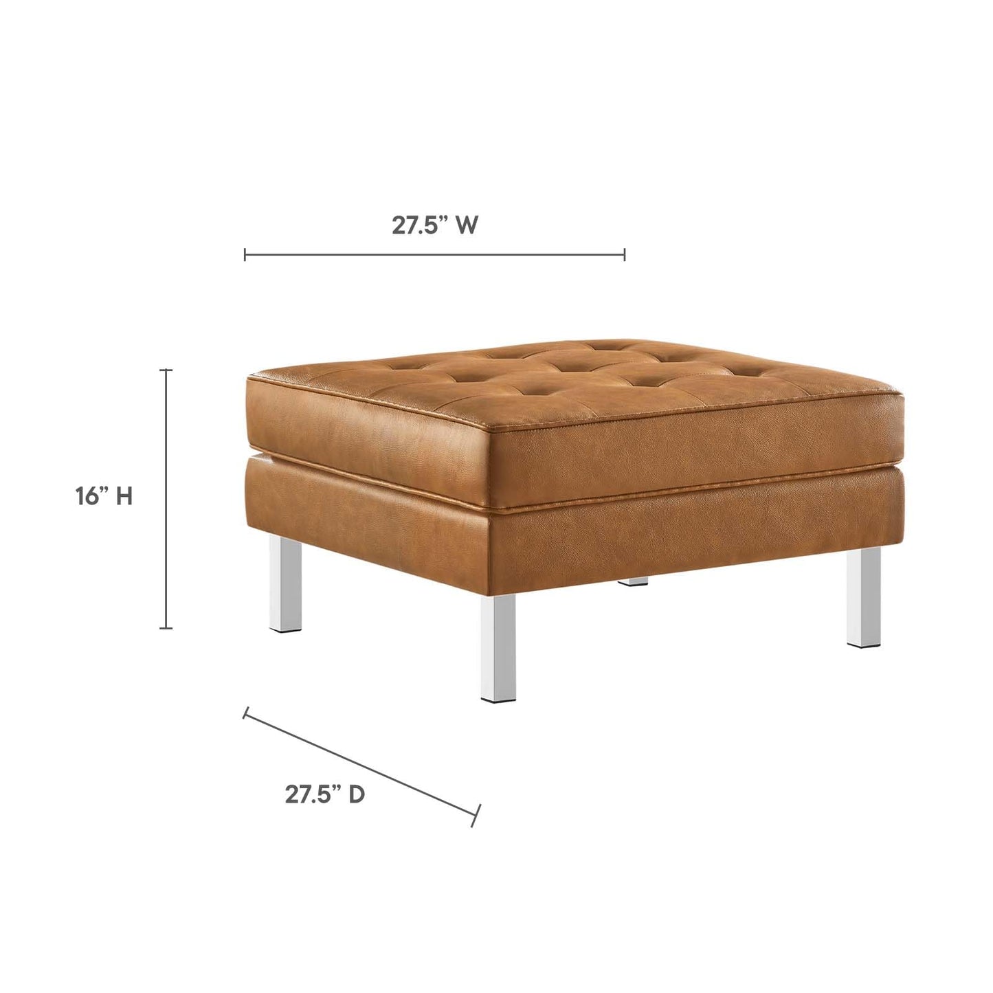Modway Loft Tufted Button Faux Leather Upholstered Square Ottoman in Silver Tan