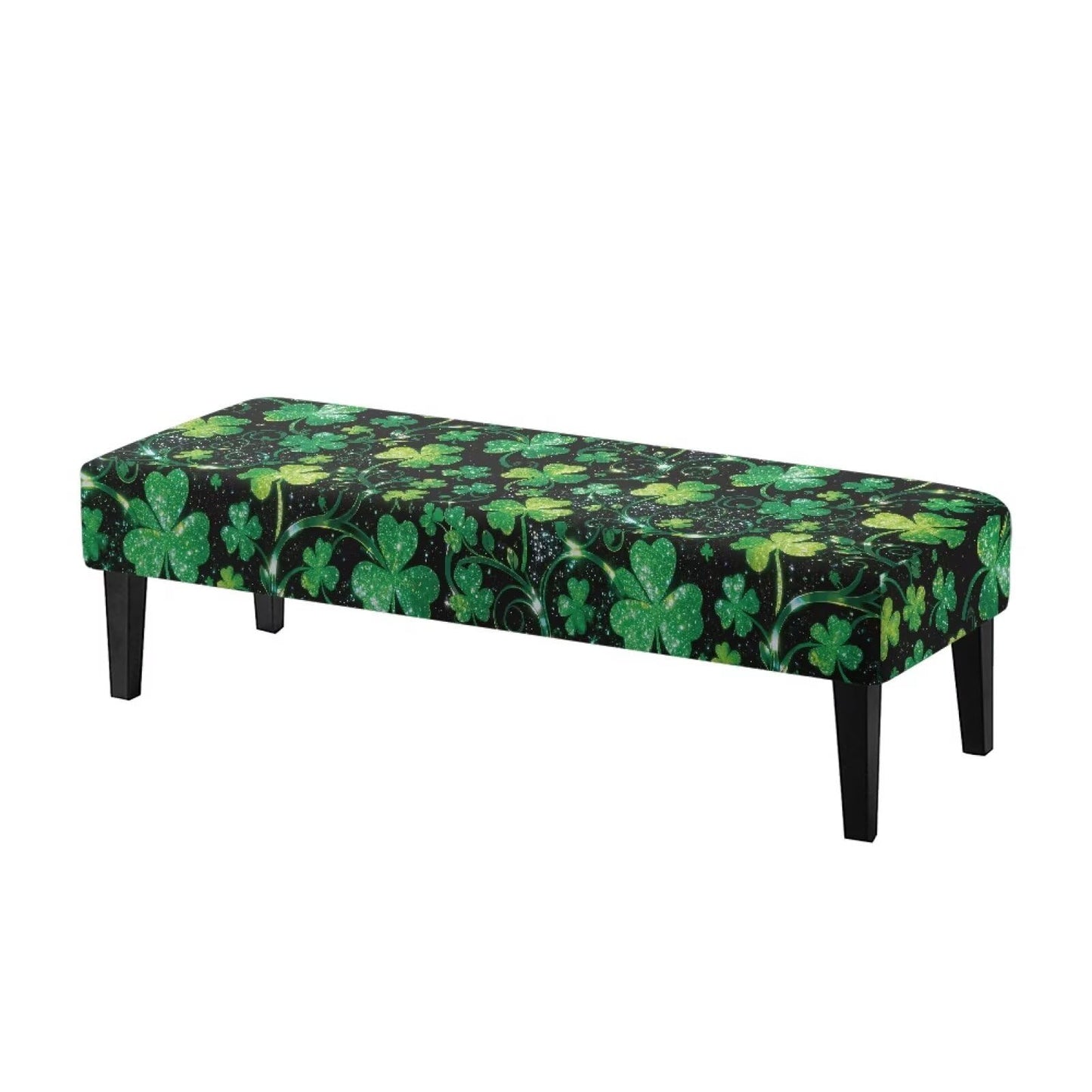 Cugasmaru Saint Patrick's Day Dining Bench Covers Soft Seat Cushion Protector Green Leaves Washable Stretch Dining Bench Cover for Dining Room Living Room Kitchen Easy to Clean