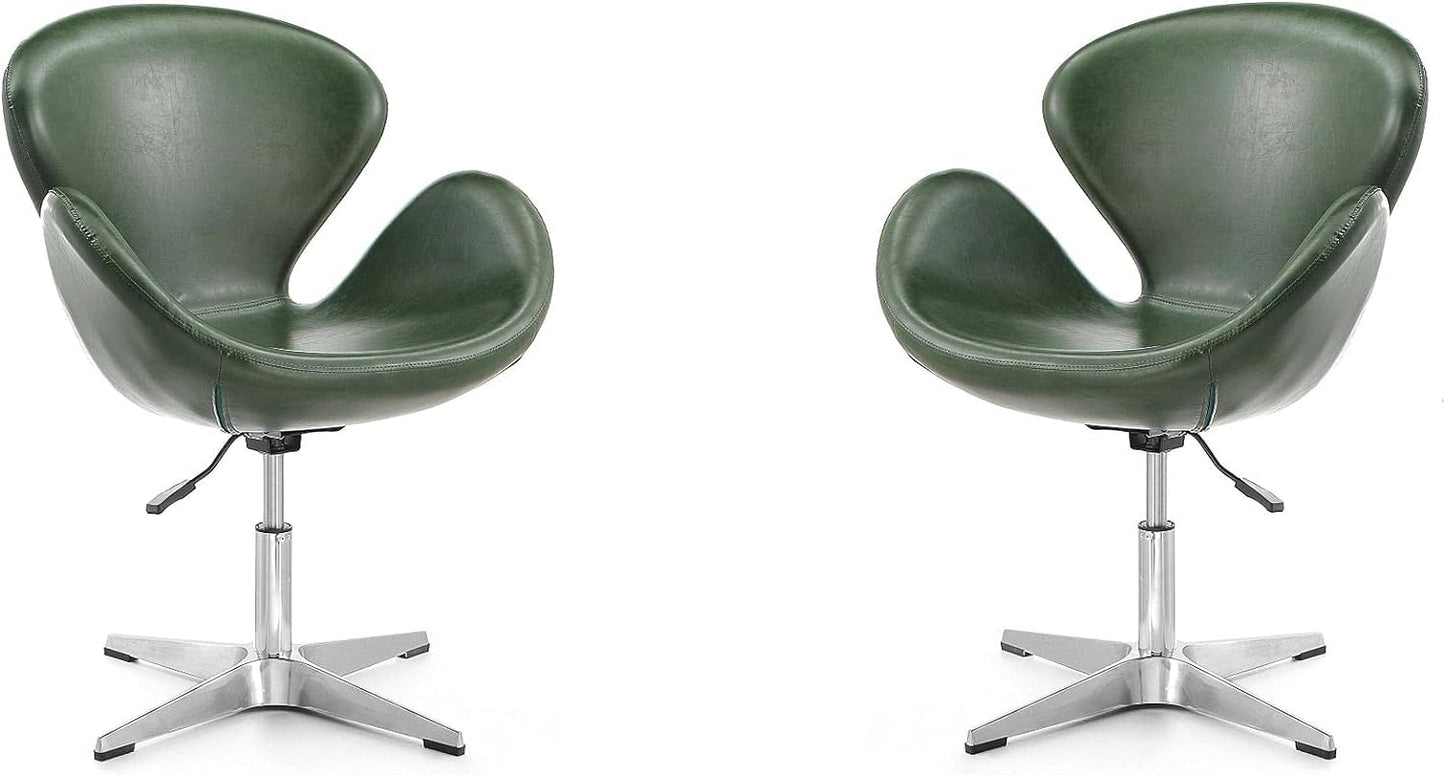 Manhattan Comfort Raspberry Adjustable Swivel Accent Chair Set of 2 with 360° Turn, Polished Chrome Base, Modern Retro Design, Ideal for Living Room and Home Office, Forest Green Faux Leather