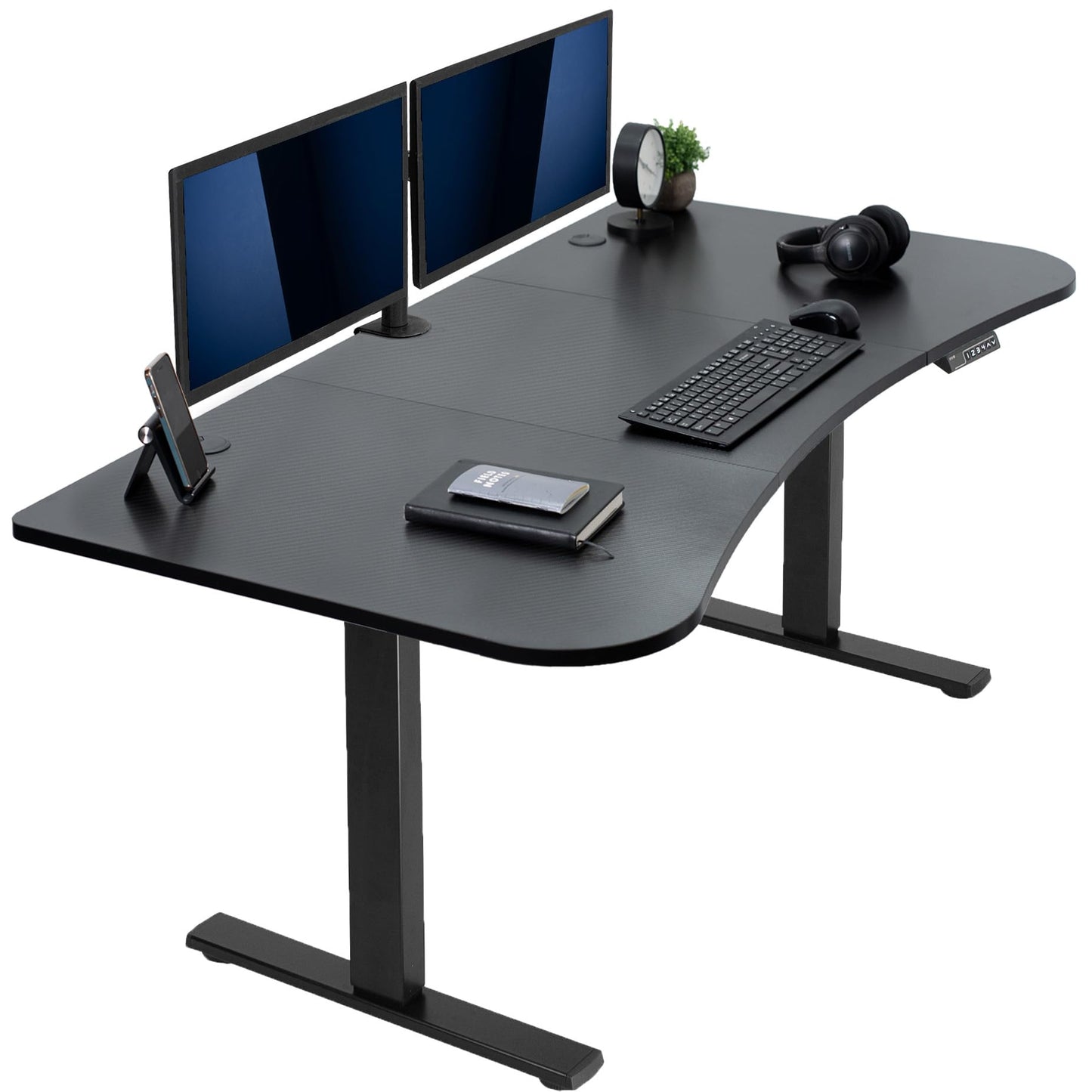 VIVO Electric 63 x 32 in Standing Desk, Memory Height Adjustment, 1B Series, Holds 220 lbs, Black Carbon Fiber Top Black Frame, DESK-KIT-1B1R