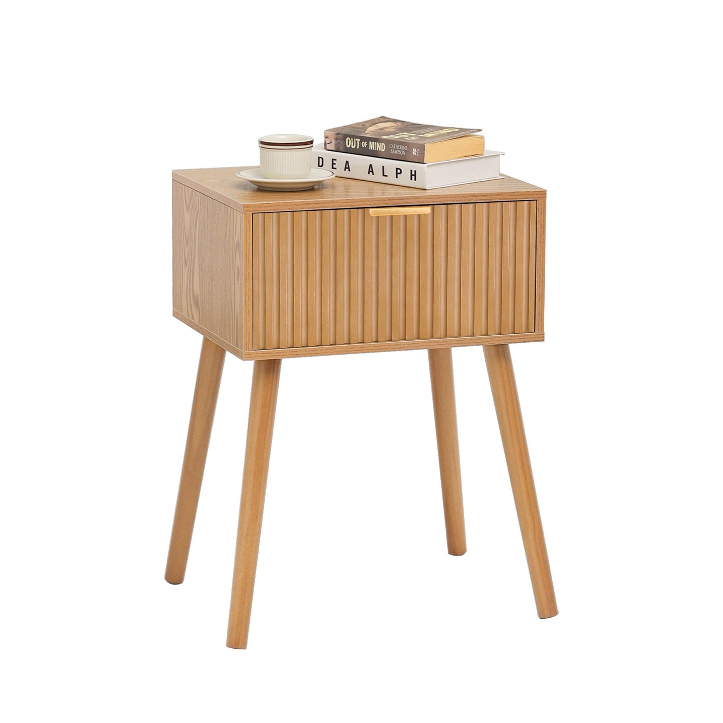 AWASEN Fluted Nightstand, Small Bedside Table with Storage Drawer, Accent End Table Living Room for Bedroom and Small Space, Brown