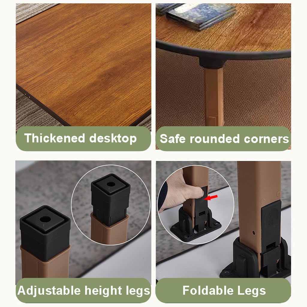 WIKLMOTH Folding Round Japanese-Style Tea Coffee Table Low Table, Foldable Dining Table, Study Table, Small Desk, for Tatami Sitting On The Floor Bedroom Bay Window Tea Room, Space Save(60 * 60cm)