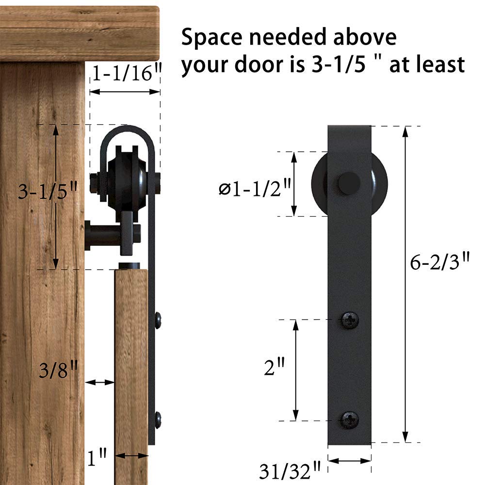 WINSOON 4FT Super Mini Sliding Barn Door Hardware Kit for Single Door Small TV Stands Wardrobe Cabinets, J Shape Hanger (NO Cabinet)