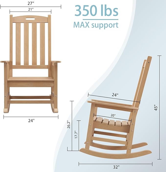 Psilvam Oversized Outdoor Rocking Chair Set of 2, Porch Rocker