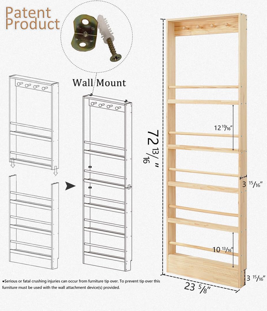 morimoe Wooden Kids Bookshelf, Wall Mount Shelf with Hooks, Organizer for Toys and Books, Space-Saving