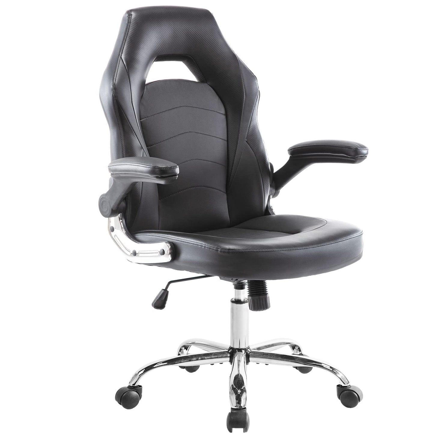 ZUNMOS Home Gaming Ergonomic Office Flip-up Armrest and Height Adjustable Desk Splicing PU Leather Computer Chair with Lumbar Support, Black (3959-BKZ6)