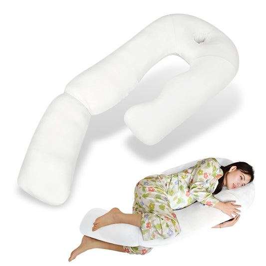 Pozico U-Shaped Full Body Pillow for Side Sleepers – 51-Inch Body Pillow with Ear Piercing Design – Cooling Pregnancy Pillow Orthopedic Support for Back, Neck & Hip – Soft Washable Velvet Cover